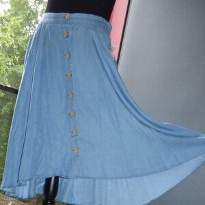 CAFFE MARRAHESH GOTH PRAIRIE BUTTON UP HI LO CHAMBRAY BLUE SKIRT BOHO COWGIRL 12